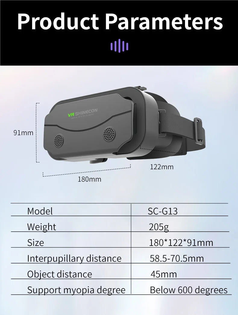 Virtual Reality Headset VR Óculos, Lentes 3D, Óculos inteligentes para Celular, Acessório de jogos.